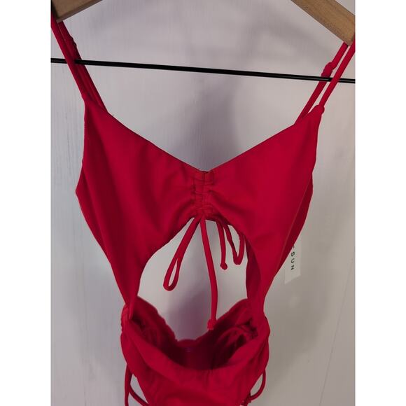 Pacsun Womens Red Monokini Swimsuit Size XXS Cutout One Piece Ruched Tie Front - Picture 4 of 10